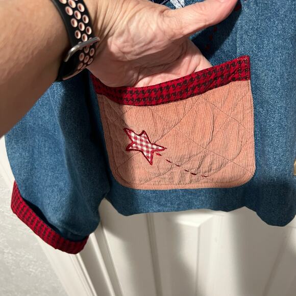 Vintage Casey Coleman Denim Embroidery Angels Lined Shacket M/L Corduroy Pockets - Picture 5 of 15